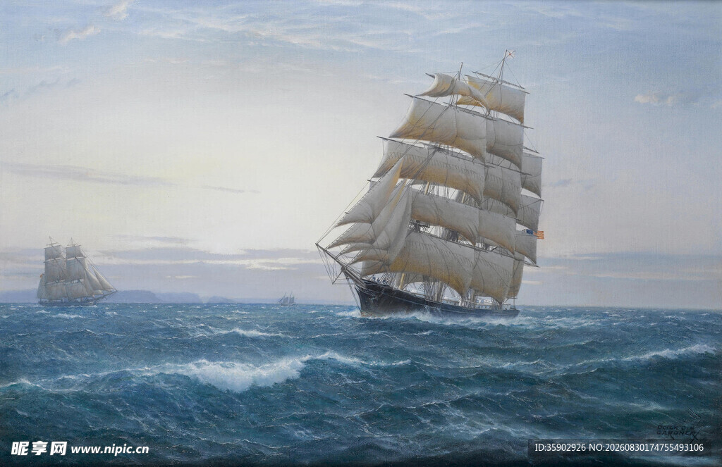 海上帆船航行壮丽景象