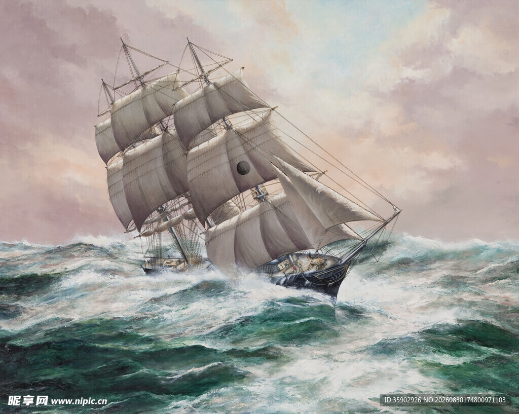 海上帆船破浪前行