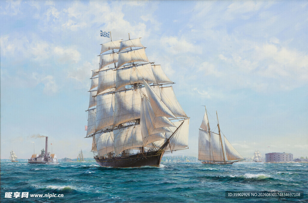 海上航行的古典帆船