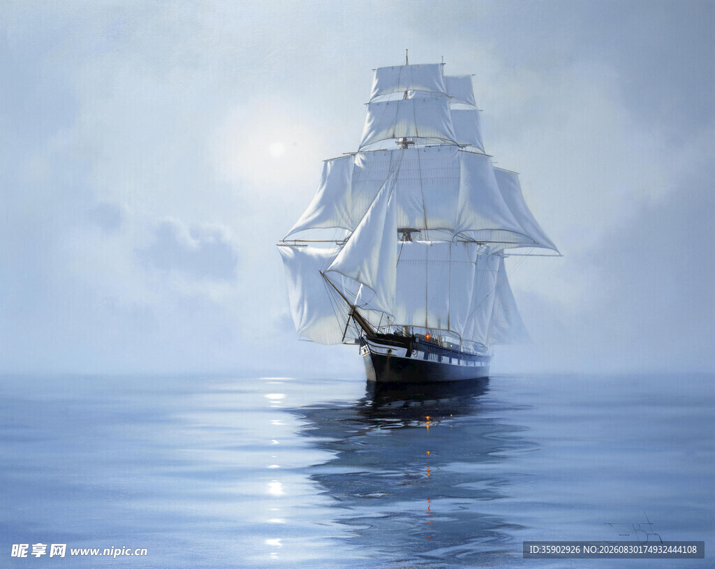 海上白帆帆船航行美景
