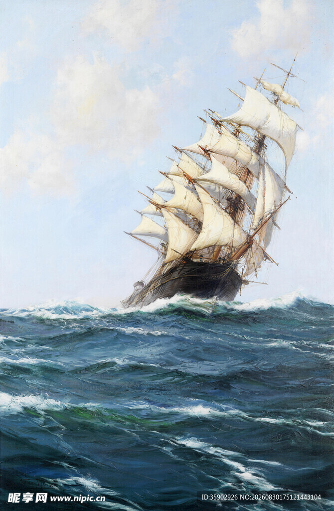 海上帆船破浪前行