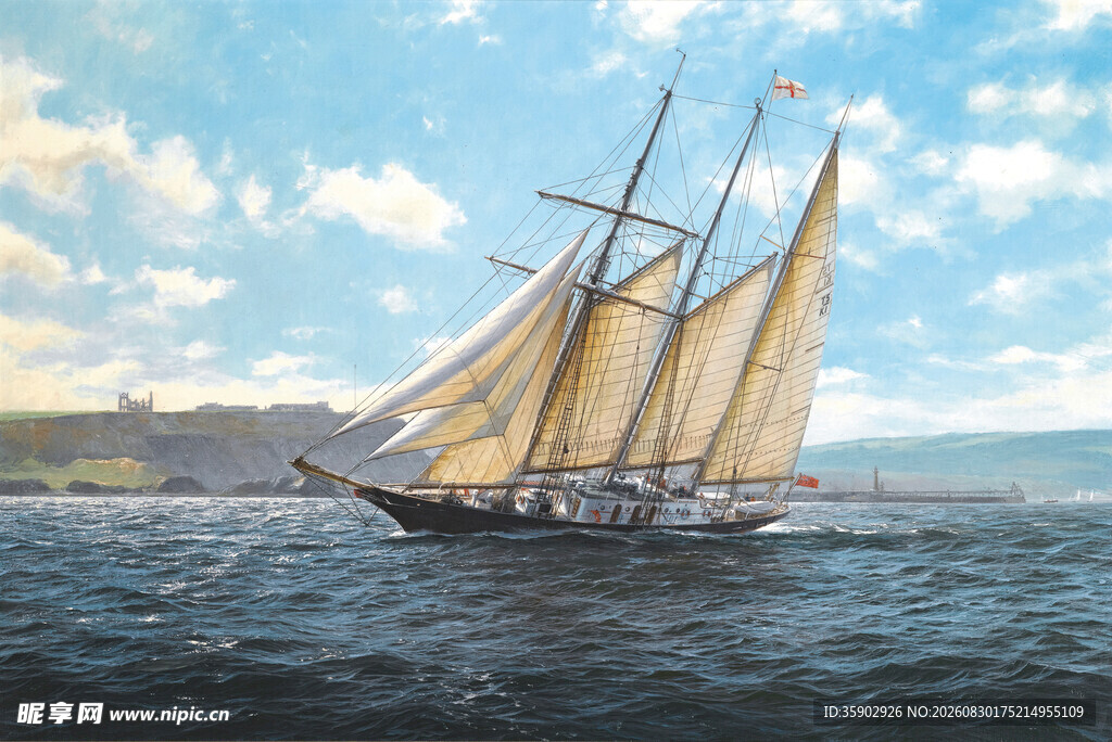 海上航行的古典三桅帆船