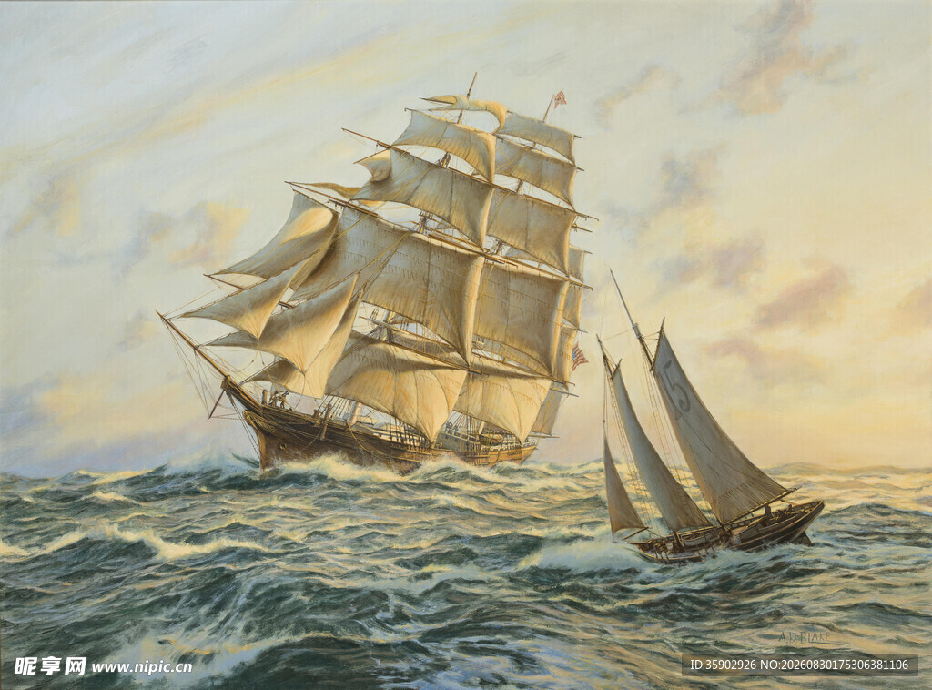 海上双帆船的壮丽景象