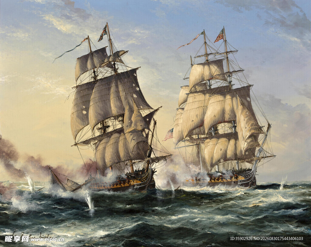 海上帆船激战场景