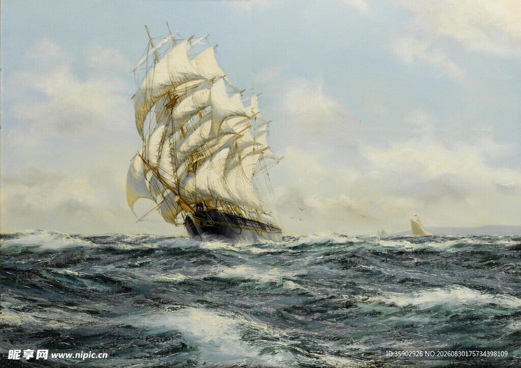 海上帆船破浪前行