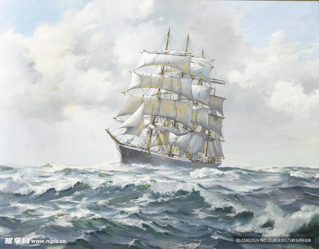 海上帆船破浪前行