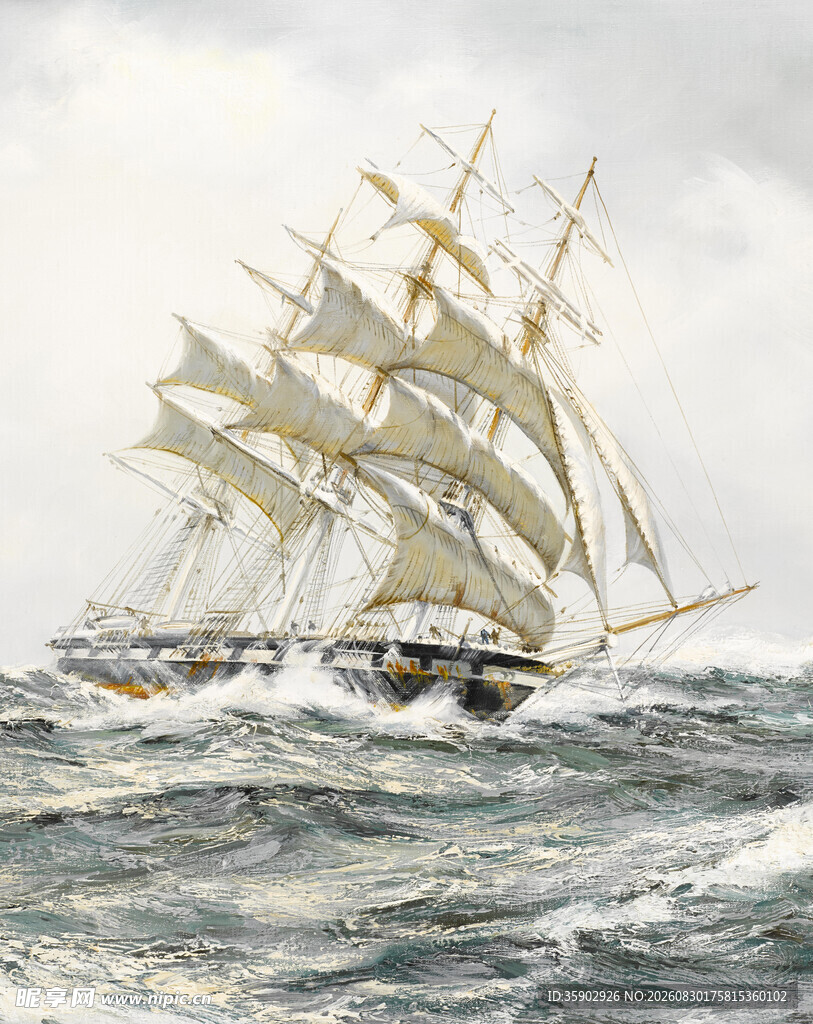 海上帆船破浪前行