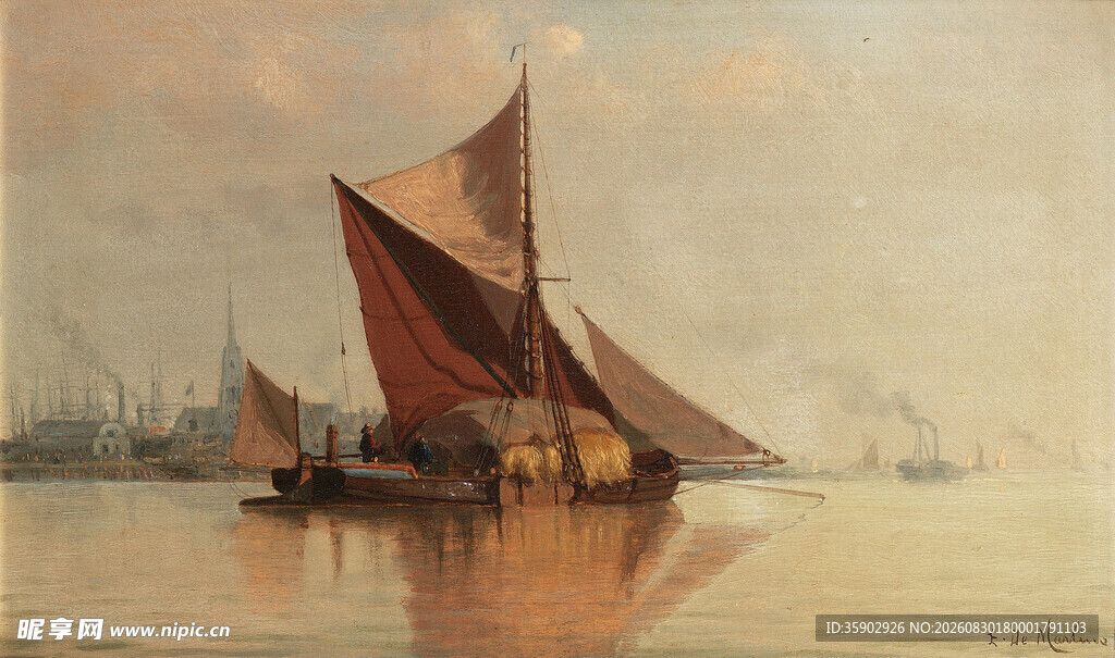 海上帆船风景油画