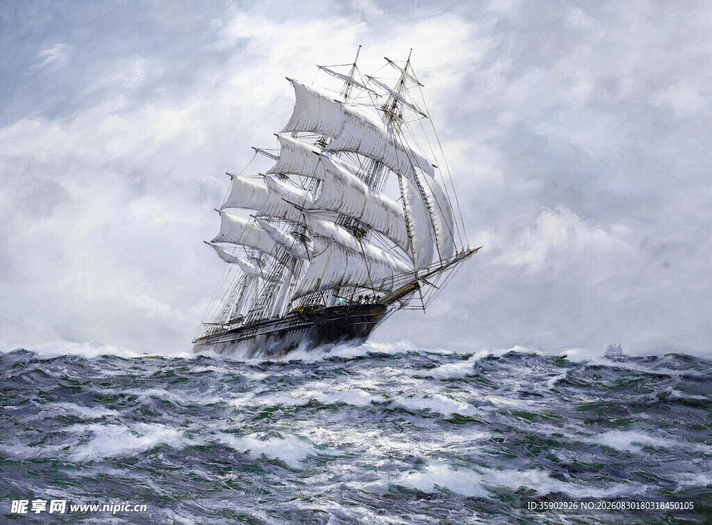 海上帆船破浪前行