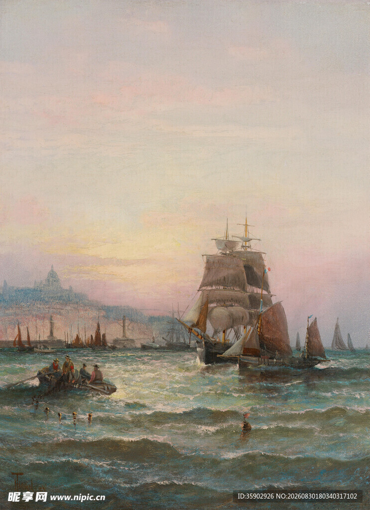 海上帆船日落美景