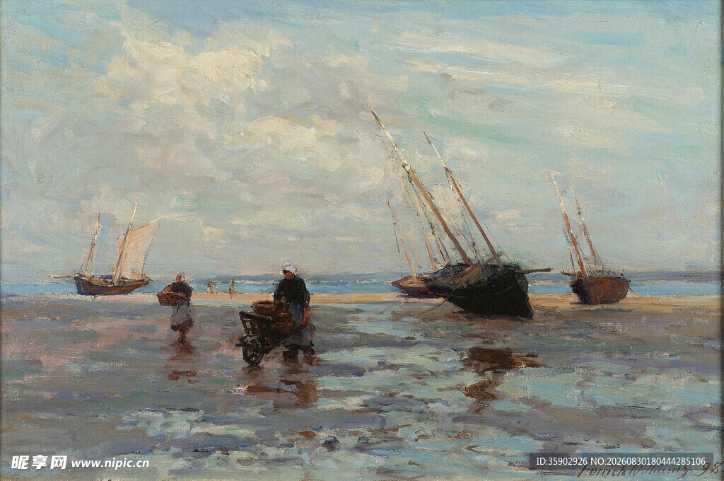 海边渔村的渔船与劳作场景