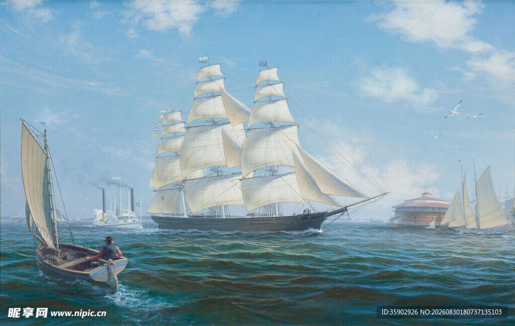 海上帆船风景图