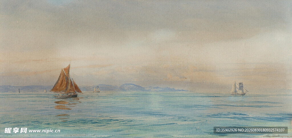 海上孤帆静谧悠远之景