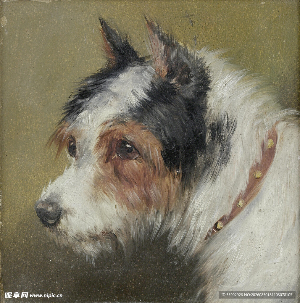 复古风三色犬肖像画