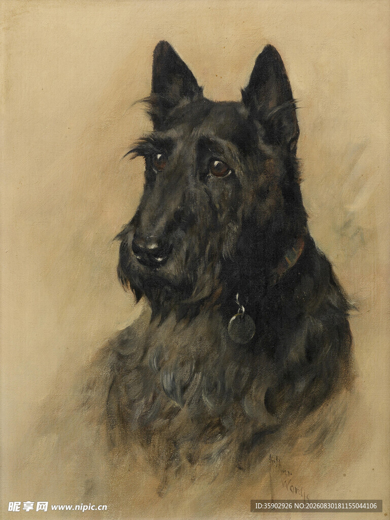 黑色猎犬肖像画
