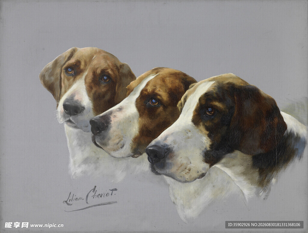 三只猎犬肖像画