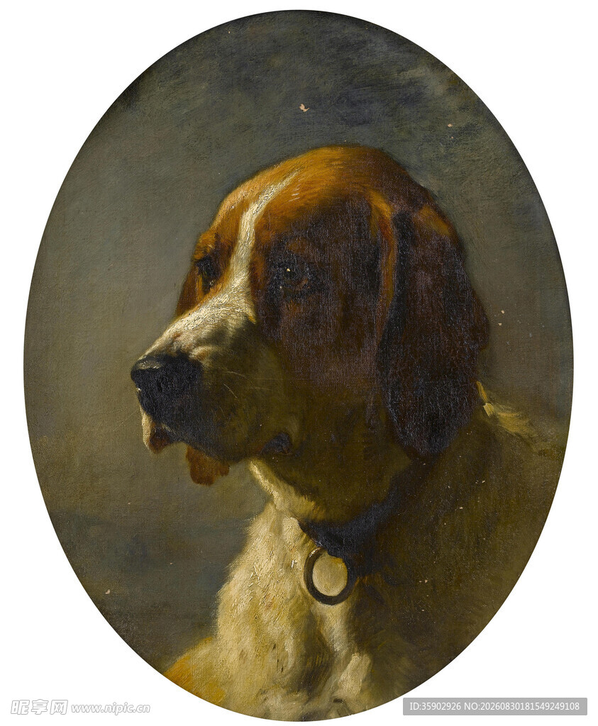 椭圆形画中的猎犬