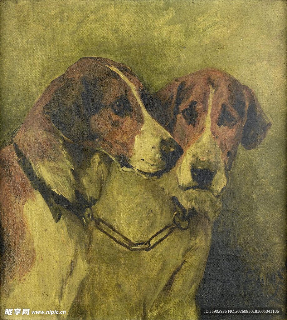 依偎的双犬油画