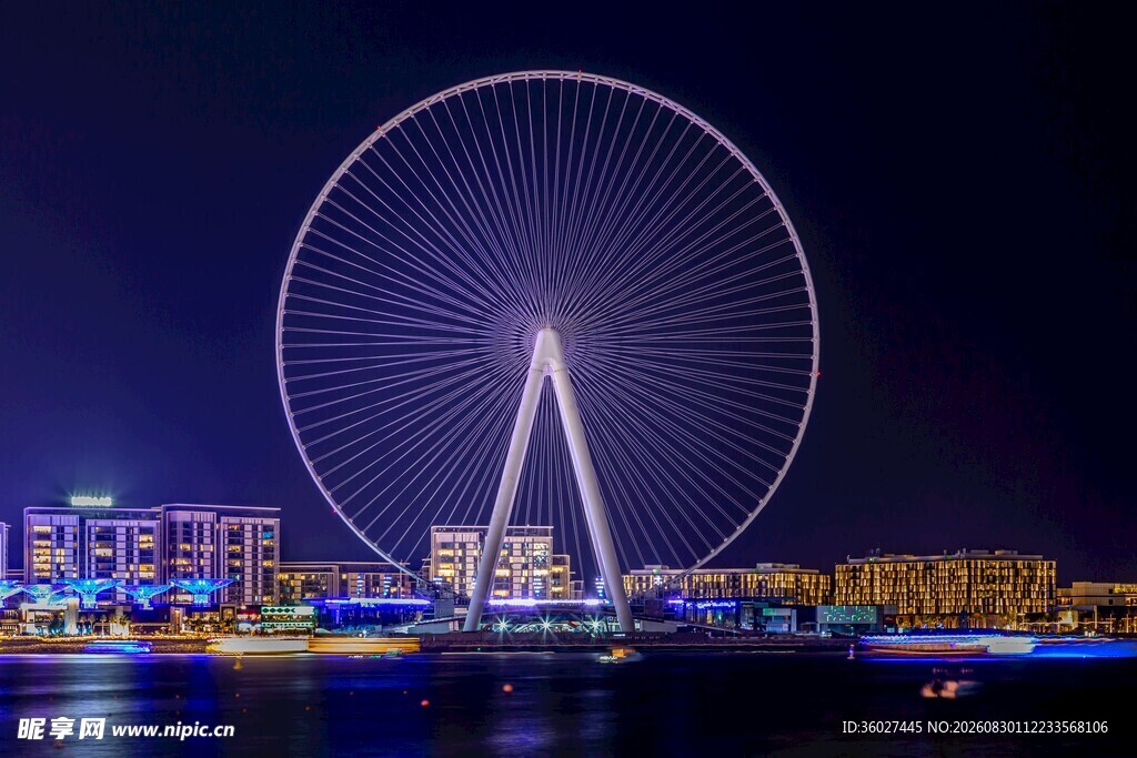 迪拜夜景中的璀璨摩天轮