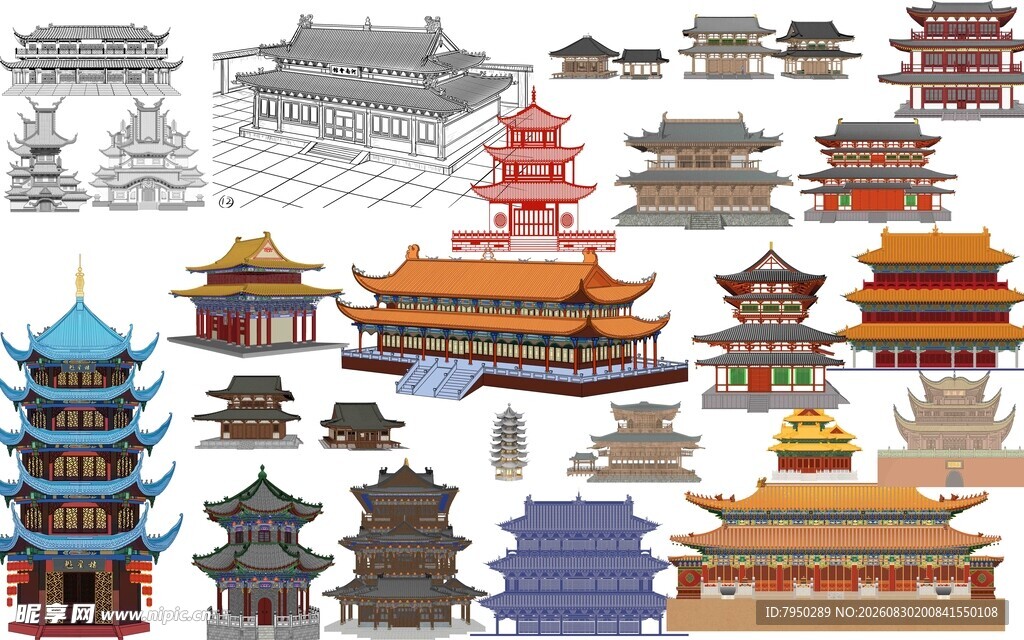 中式古建筑矢量图集合