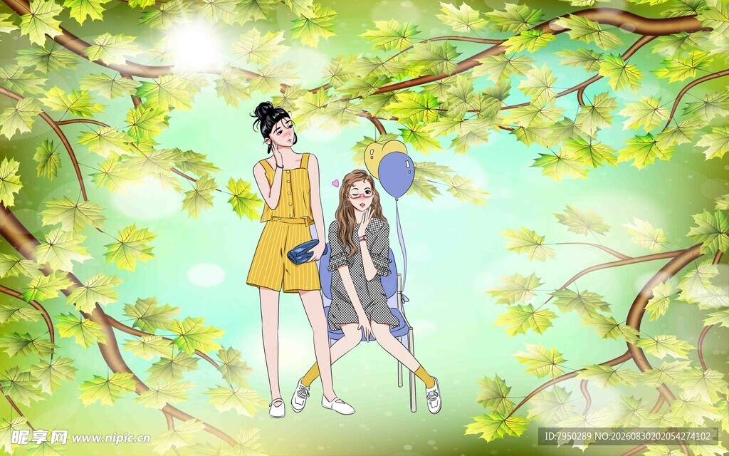 林间漫步的青春美少女