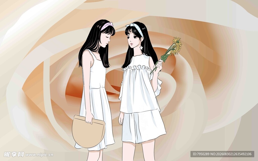 双生花姐妹优雅白衣形象