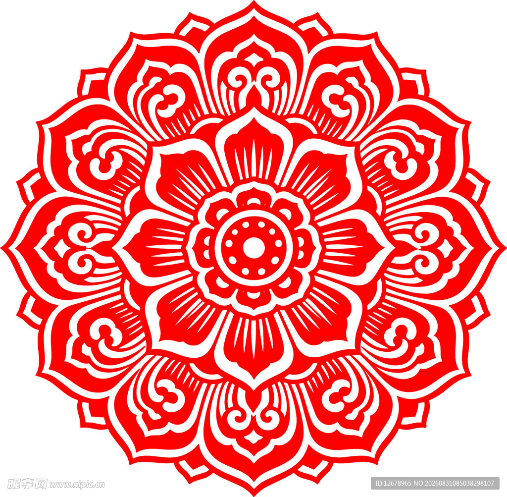 红色精美传统花卉图案