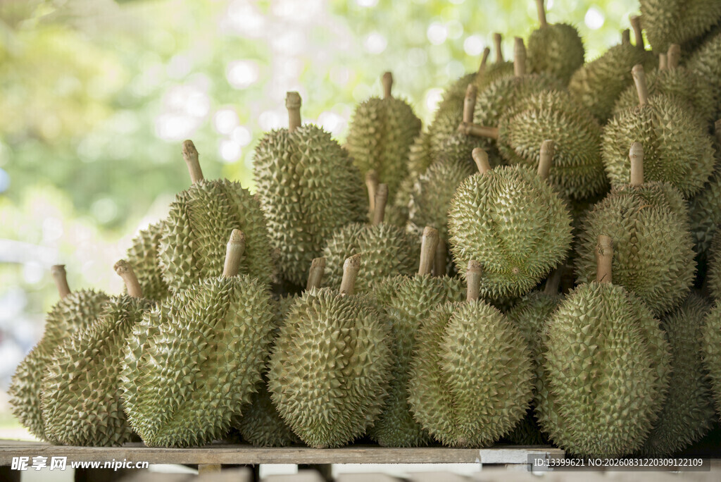 新鲜榴莲堆成小山