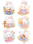 手绘Q版中秋节兔子元素套图