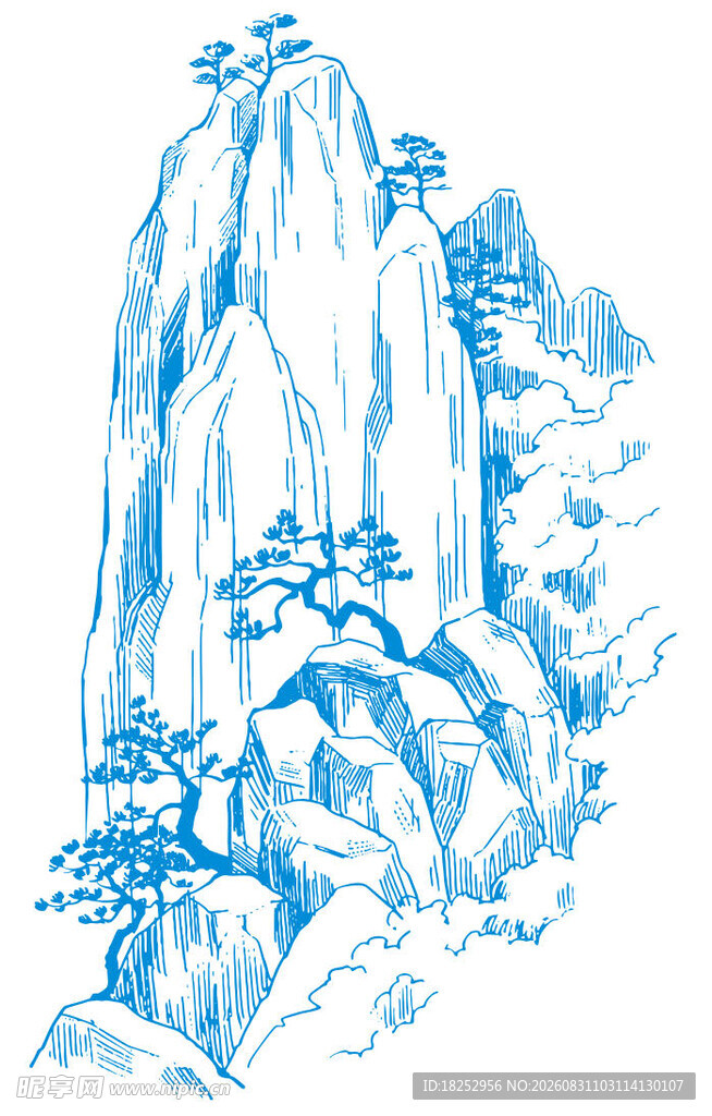 水墨风山水轮廓图
