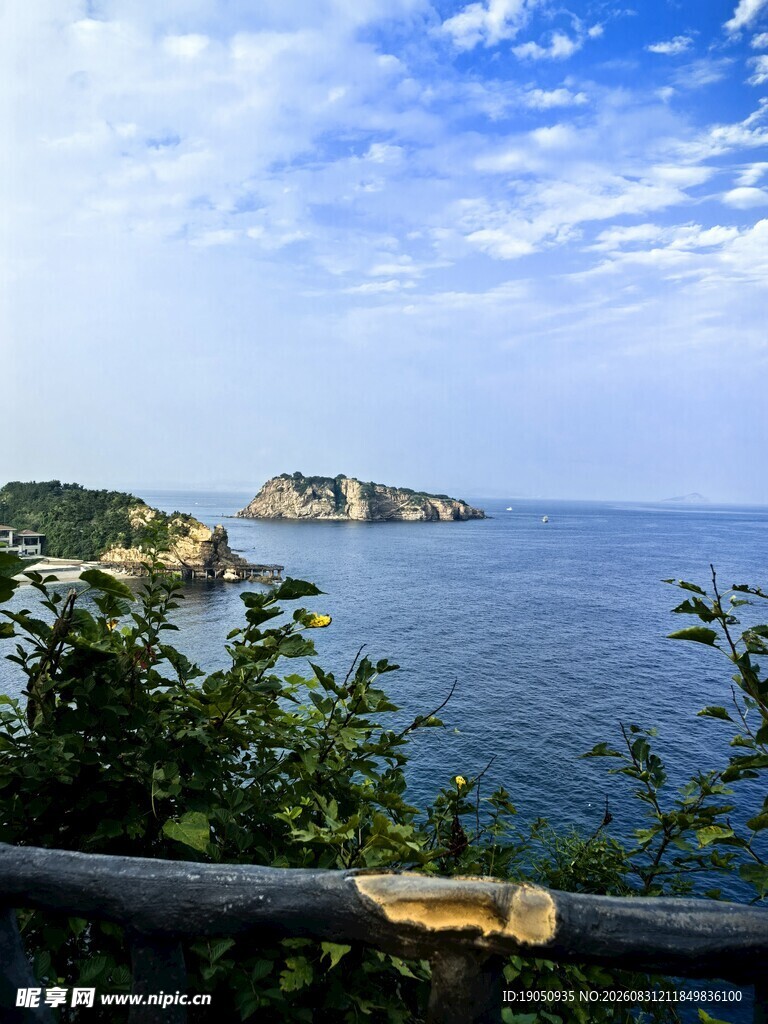 海边美景 绿植点缀岩石 棒槌岛