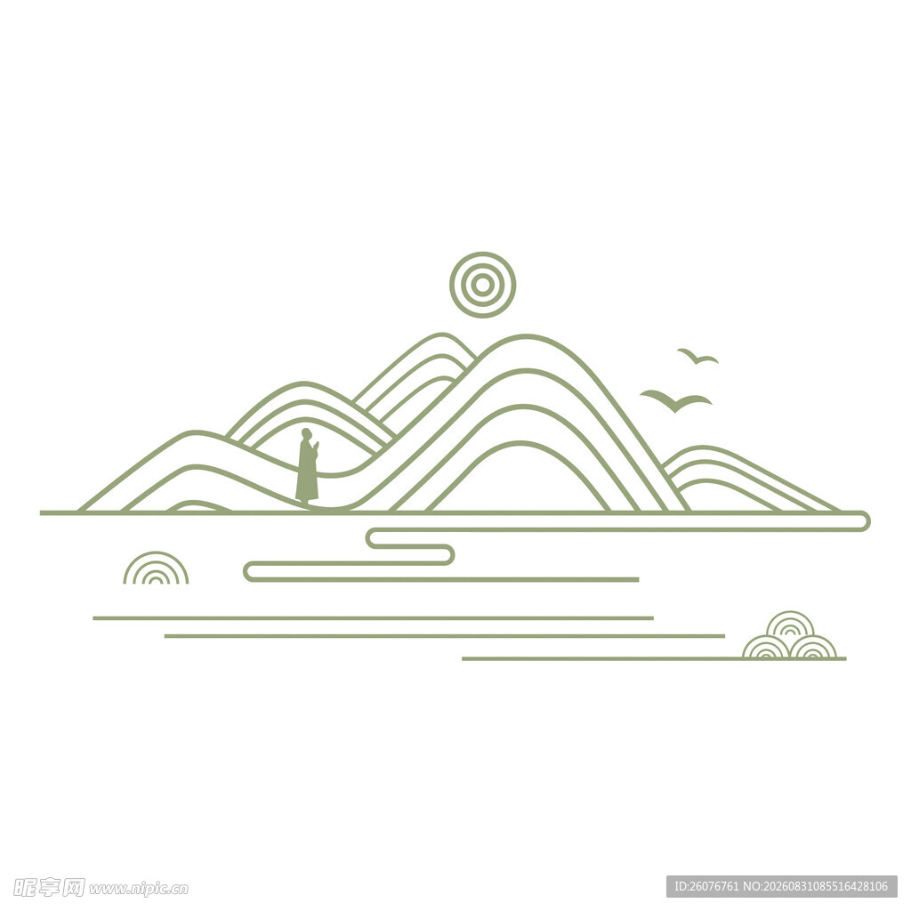 简约山水风景线条插画
