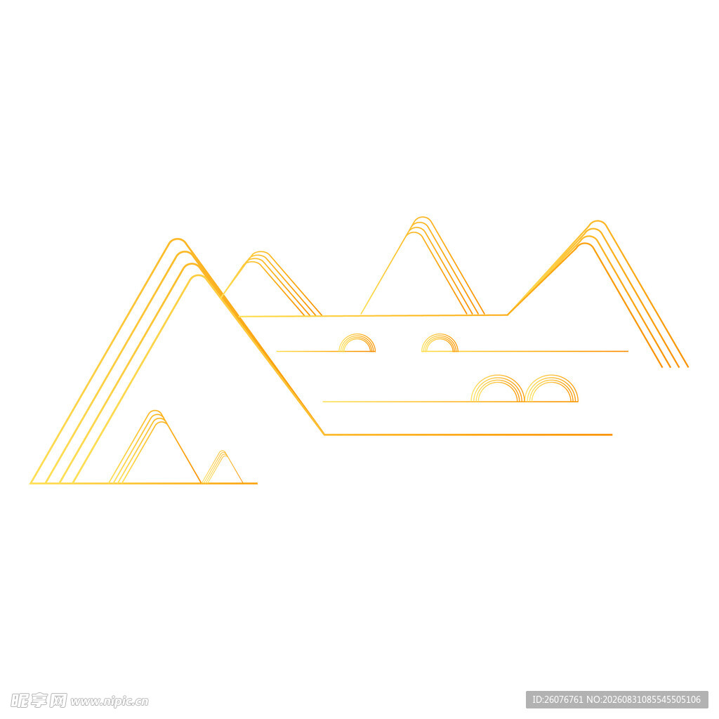 金色几何线条勾勒的山景