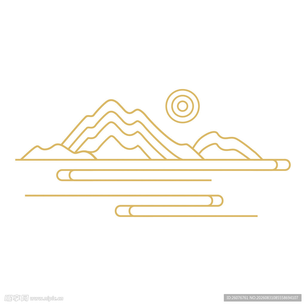 金色山水线条插画