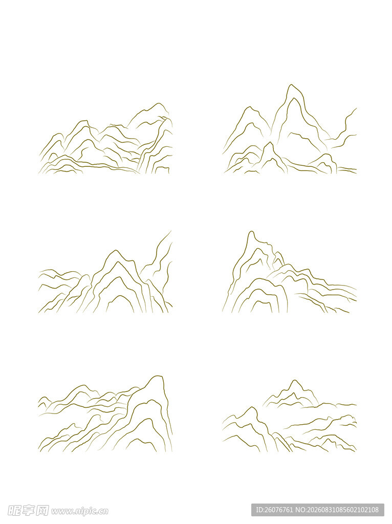 简约线条风中式山水图案