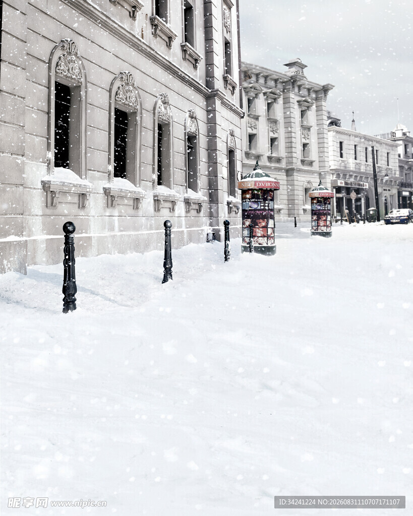 冬日城市雪景街道景象