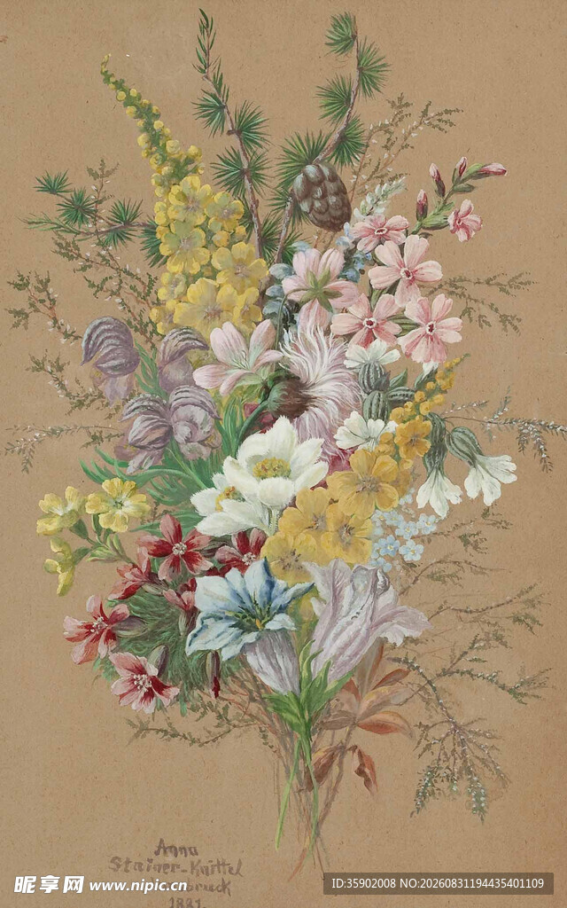 复古风手绘花卉插画