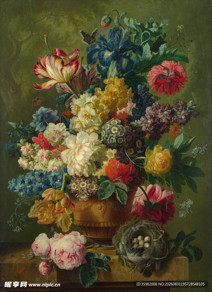 古典花卉静物油画作品