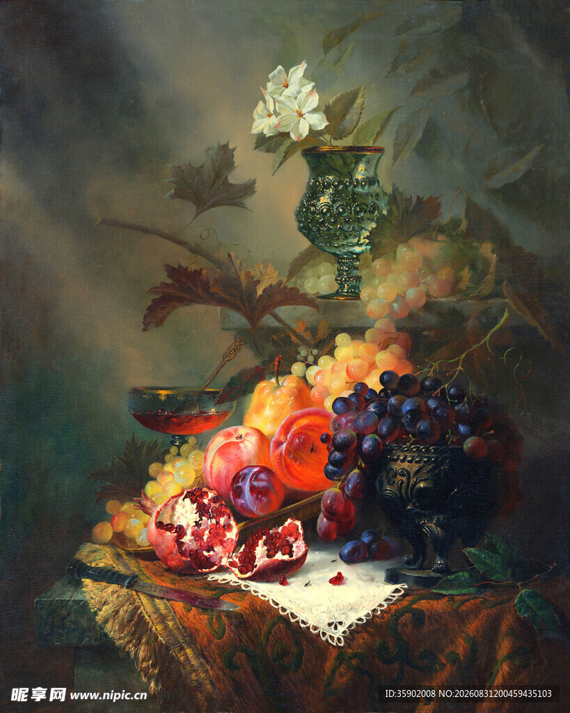 古典静物油画中的水果花卉