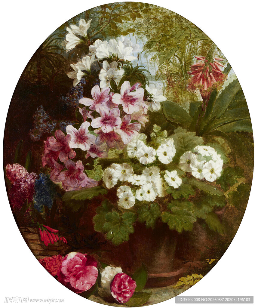 椭圆形花卉油画作品