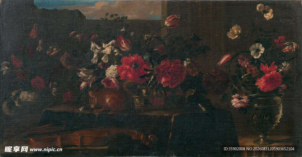 古典花卉静物油画作品