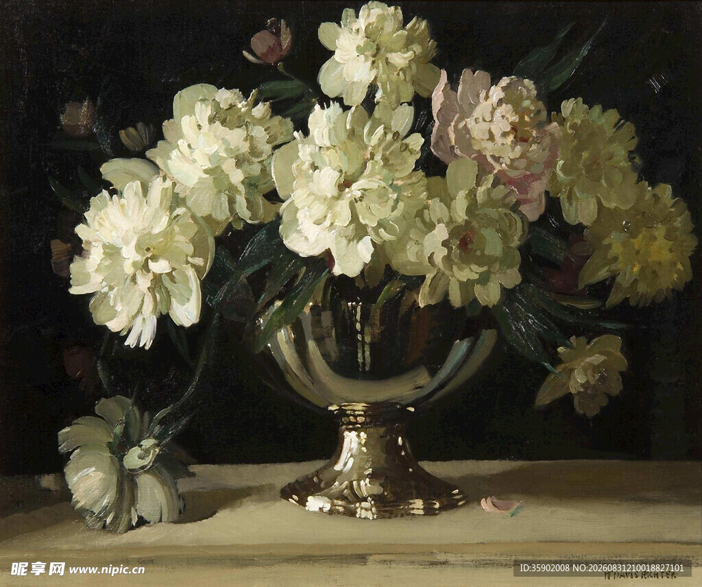 银瓶白花静物油画