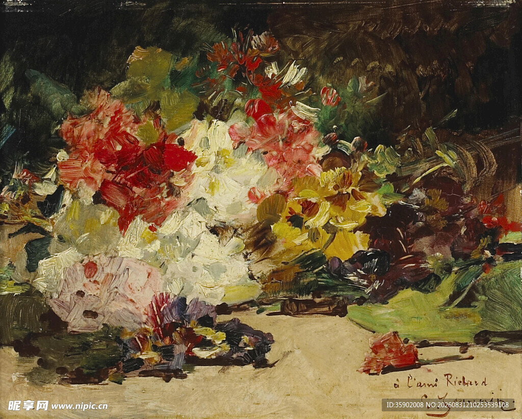 缤纷花卉静物油画