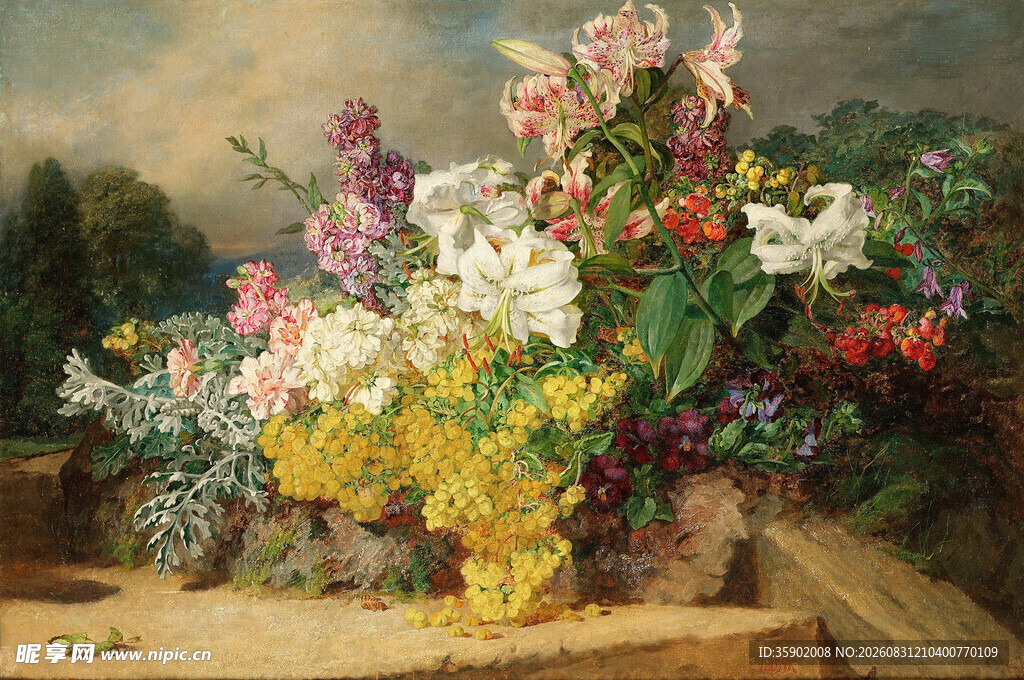 缤纷花卉静物油画
