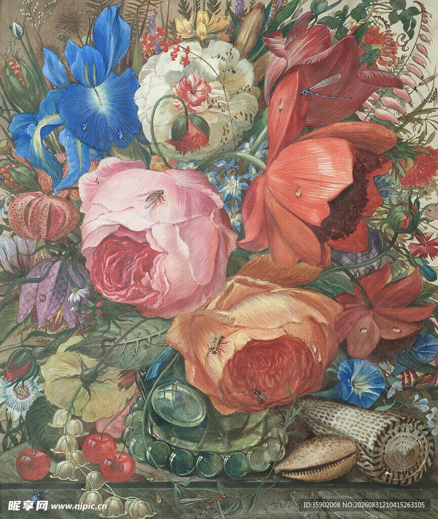 缤纷花卉静物油画