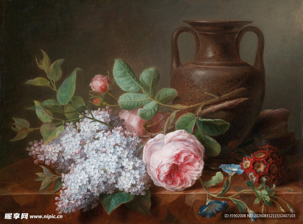 静物花卉陶罐油画作品