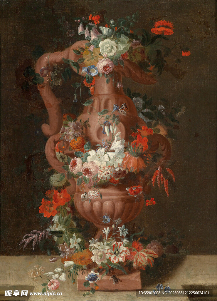 古典花卉雕塑静物画