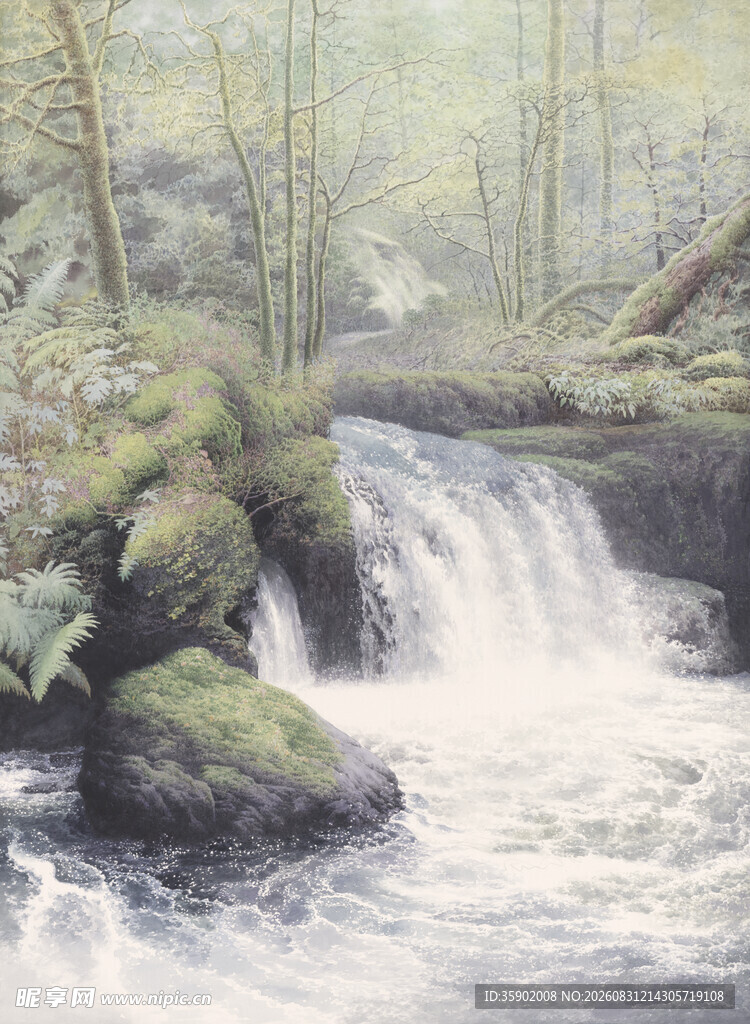 山间溪流瀑布自然美景