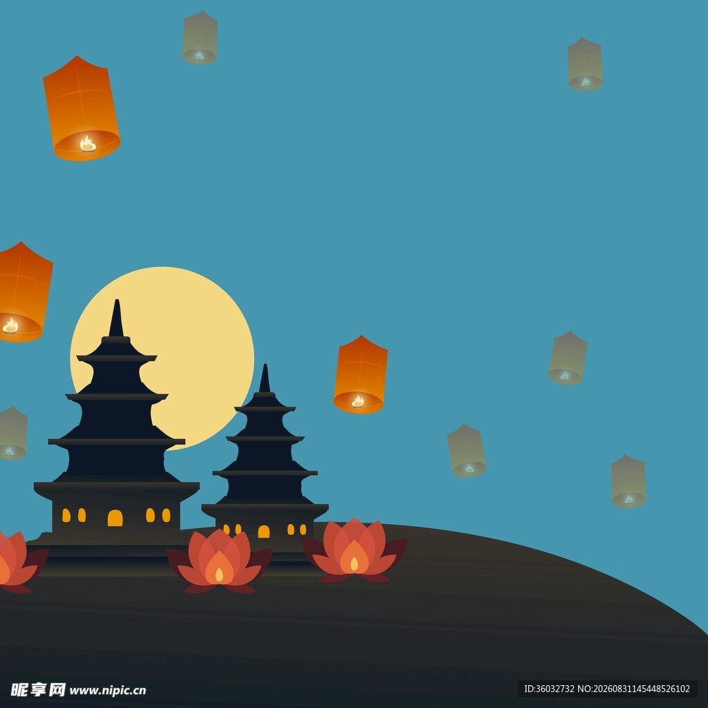 中秋夜景插画