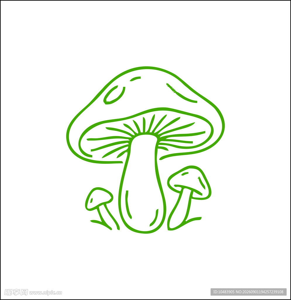 手绘绿色蘑菇图案